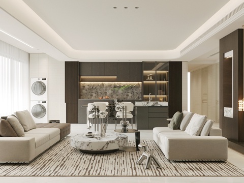 现代意式客餐厅 高级灰客餐厅 横厅客餐厅 轻奢意式客餐厅 沙su模型