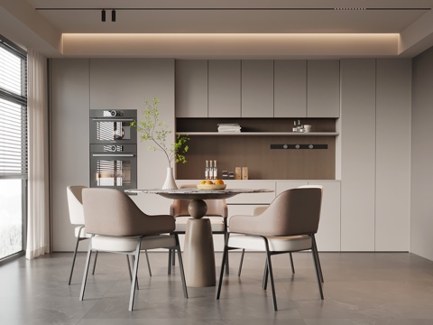 现代意式餐厅 餐桌椅 圆形餐桌su模型