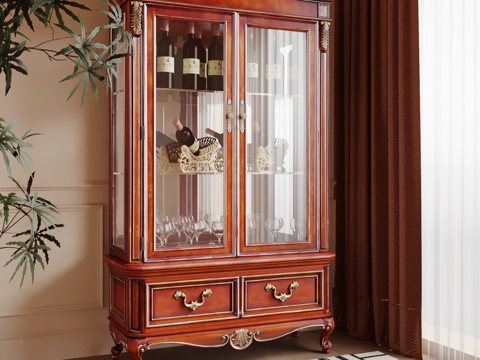 美式复古装饰柜 储物柜 餐边柜 酒柜su模型