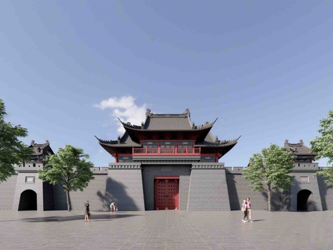 中式古建筑 城门楼 商业建筑su模型