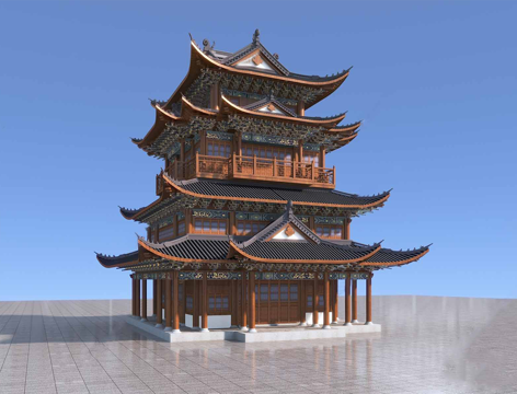 古建阁 清代阁 彩拱阁 彩绘阁 四层阁su模型