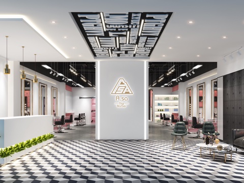  现代简约理发店3d模型 