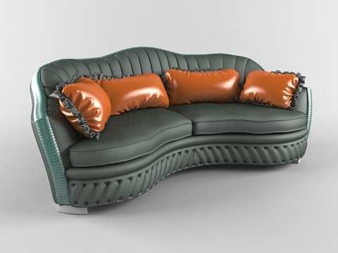 北欧沙发  皮革沙发  多人沙发  沙发抱枕su模型