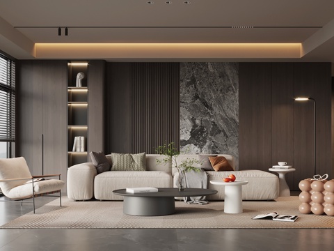 现代意式客厅 沙发茶几组合 沙发背景墙su模型