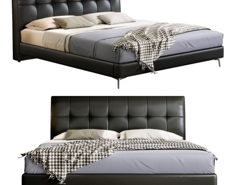  现代床 意式极简床 双人床 poliform Minotti3d模型 