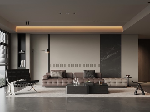 现代意式客厅 沙发茶几组合 沙发背景墙su模型