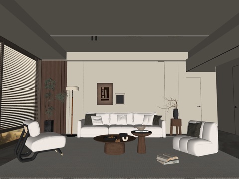 现代风格客厅 组合沙发 茶几 装饰画su模型