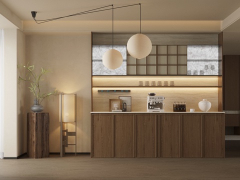 中古复古餐边柜 中古风餐边柜 酒柜餐边柜 冰箱餐边柜 茶水柜su模型