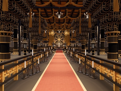 中式古建筑 大唐日式古建筑 唐朝古建 朝拜礼堂 斗拱 文物保su模型