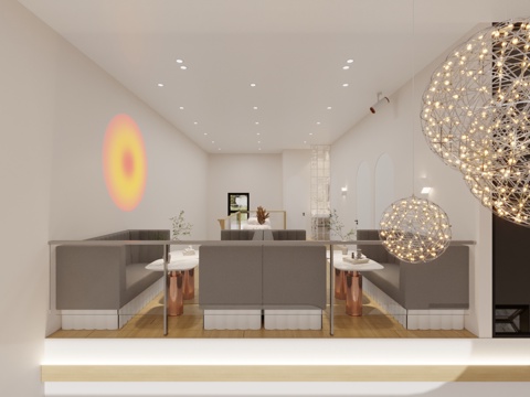  咖啡店奶茶店卡座3d模型 