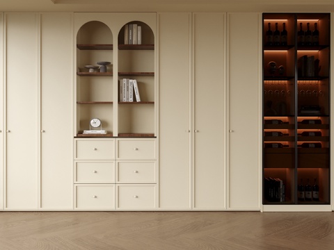 现代客厅书柜 酒柜 满墙酒柜 餐边柜su模型