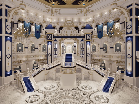 欧式 法式 城堡庄园 浪漫玄幻岛王国 礼堂 酒店婚礼 大堂su模型