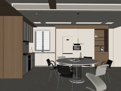 现代风格餐厅 餐桌椅组合 餐边柜 橱柜su模型