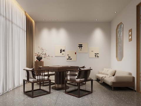 新中式麻将室 棋牌桌 娱乐桌su模型