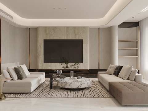 轻奢意式家居客厅 电视背景墙 客厅背景墙 意式客厅背景墙su模型