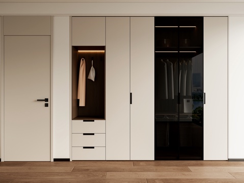 现代家居卧室衣柜 玻璃门衣柜su模型