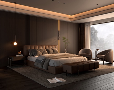 现代意式轻奢卧室su模型