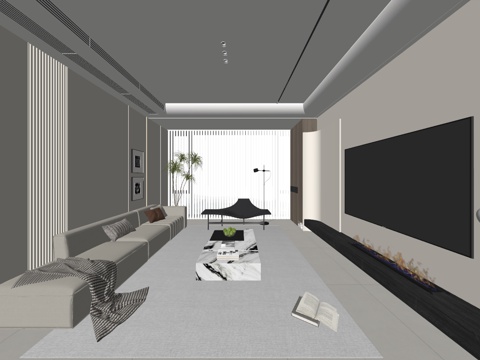 现代风格客厅 组合沙发 茶几 装饰画su模型