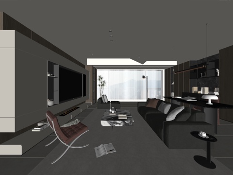 现代风格客厅 组合沙发 茶几 装饰画su模型