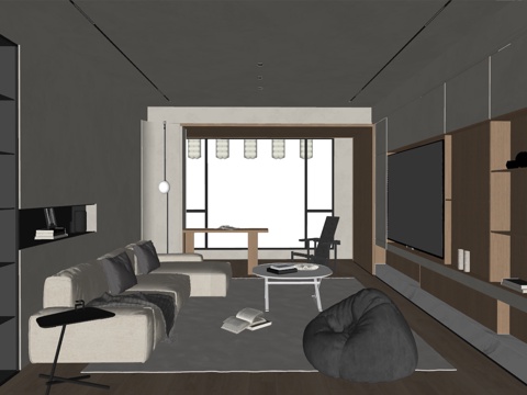 现代风格客厅 组合沙发 茶几 装饰画su模型