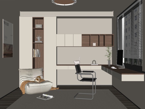 现代风格 书房 茶室 茶桌椅su模型