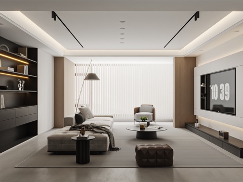  现代客厅  现代沙发  电视柜背景墙3d模型 