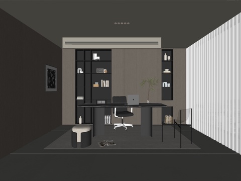 现代风格 书房 茶室 茶桌椅su模型