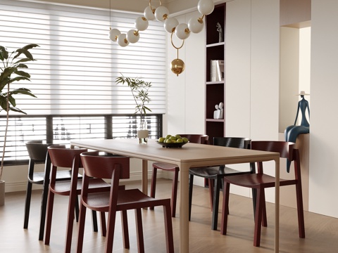 现代餐厅 餐桌椅 雕塑摆件 餐椅 餐厅吊灯su模型