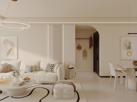  现代奶油客餐厅3d模型 