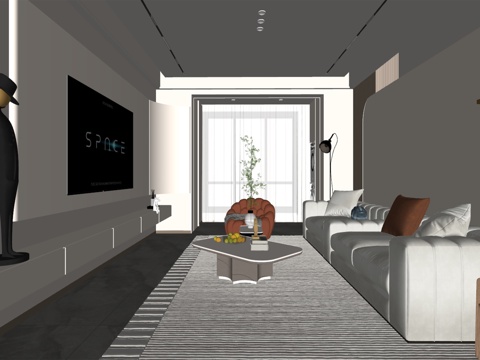 现代风格客厅 组合沙发 茶几 装饰画su模型