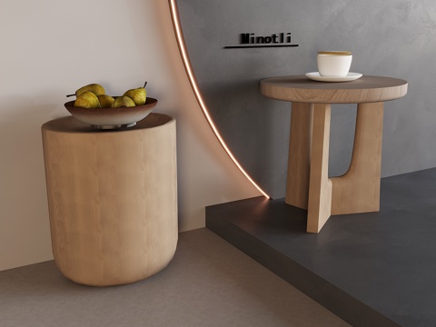 北欧实木茶几圆几 边几角几su模型