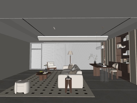 现代风格客厅 组合沙发 茶几 装饰画 客厅书房su模型