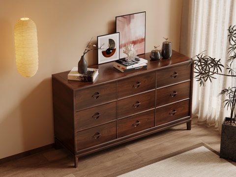 中古风边柜 玄关柜 斗柜su模型