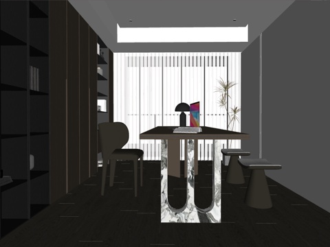 现代风格 书房 茶室 茶桌椅su模型