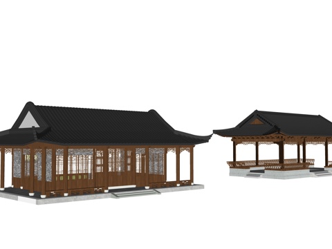 中式水榭 古建亭台 榭轩 古建亭台su模型