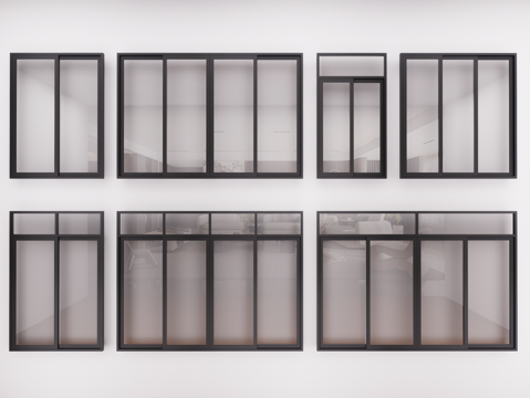 现代推拉门 玻璃推拉门 玻璃门 三联动推拉门 厨房门su模型