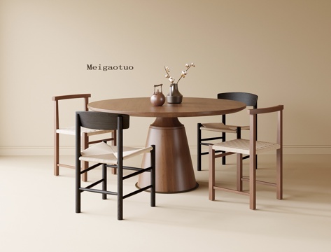 现代餐桌椅组合 餐椅 单椅 圆形餐桌 餐椅su模型