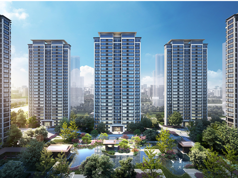 新中式小区建筑  小高层住宅 小区建筑鸟瞰su模型