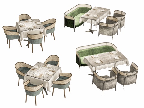 东南亚餐桌椅卡座 餐厅餐桌椅卡座  港式餐桌椅卡座 休闲桌椅su模型