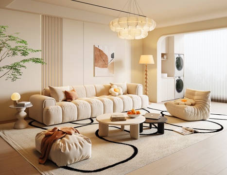 现代奶油风客厅su模型