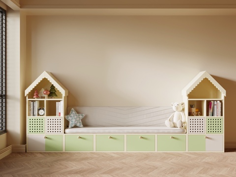 现代奶油风儿童柜 储物柜 边柜 沙发su模型