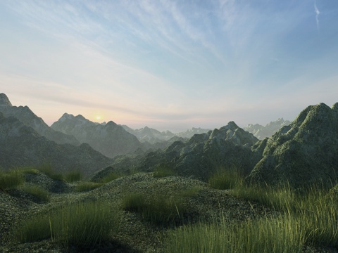 现代山地山脉 山峰 山地地形 群山 大地形 山地森林公园su模型