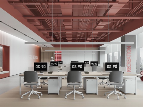 现代办公区su模型