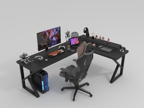  电竞桌椅组合 电竞椅 电脑 手办 平板电脑3d模型 