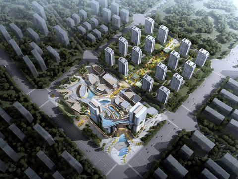 现代小区建筑 商业综合体 小区鸟瞰su模型
