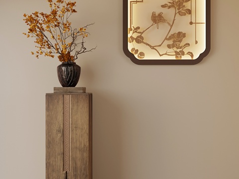 中古风花瓶 窗花 壁灯su模型