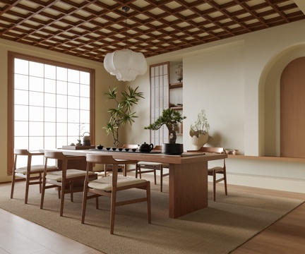 现代茶室 茶桌椅 茶具摆件 茶椅su模型