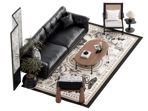 法式复古风沙发茶几组合su模型