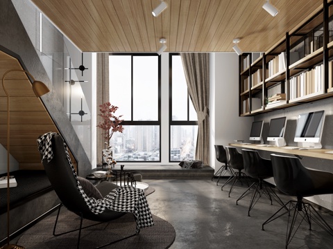  工业风现代loft工业风 办公室 休息区3d模型 