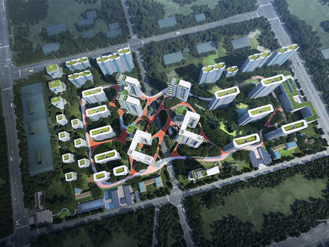 现代小区建筑  高层住宅 小区建筑鸟瞰su模型